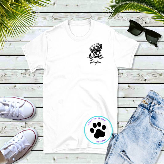 Custom Peaking English Mastiff With Your Dogs Name White Unisex Short Sleeve T-Shirt