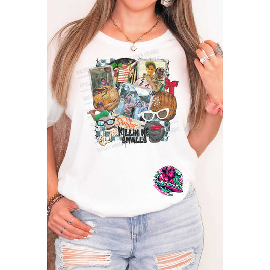 White Shirt with Killin Me Smalls Phrase Baseball Dog Mastiff