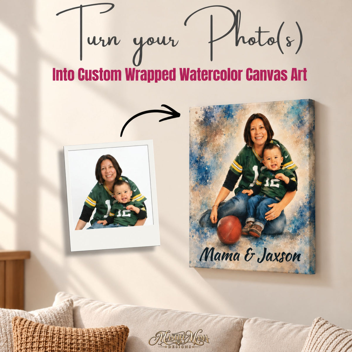 Custom Watercolor Family Photo Wrapped Canvas – Personalized People & Family Wall Art