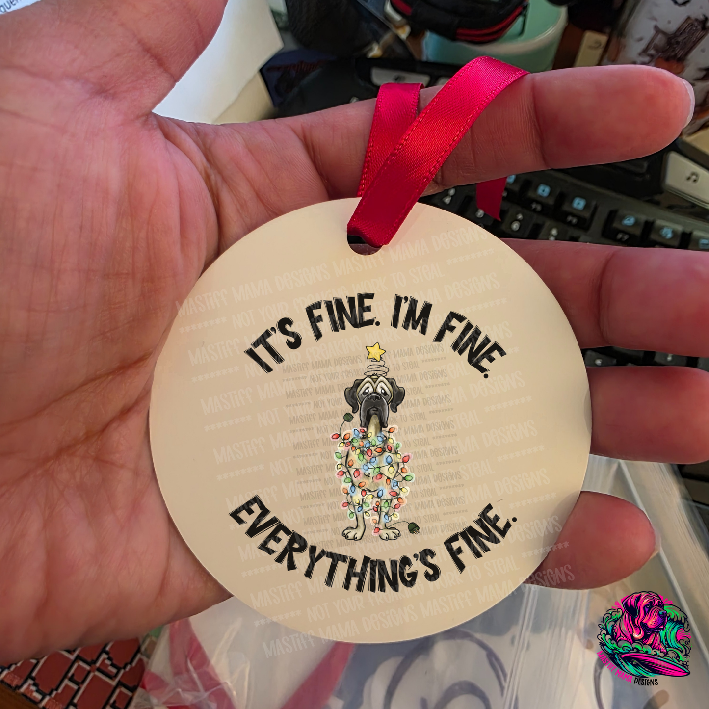 Flat Frankie I'm Fine Funny Christmas Lights White Aluminum Christmas Ornament - Single Sided Only