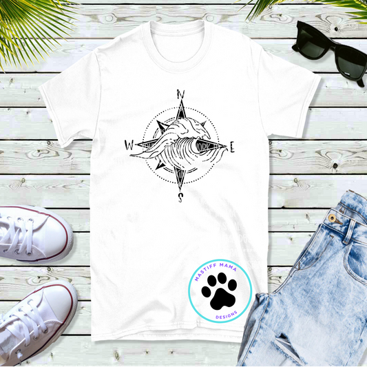 Compass with Wave Unisex White Short Sleeve Shirt