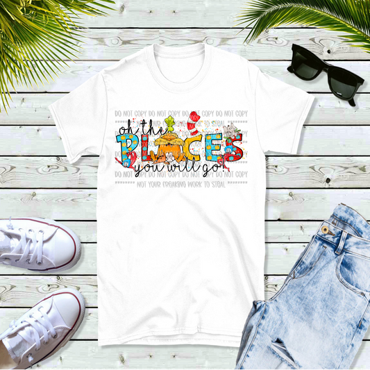 Oh The Places You'll Go Books Unisex White Short Sleeve Shirt - LIMITED Availability