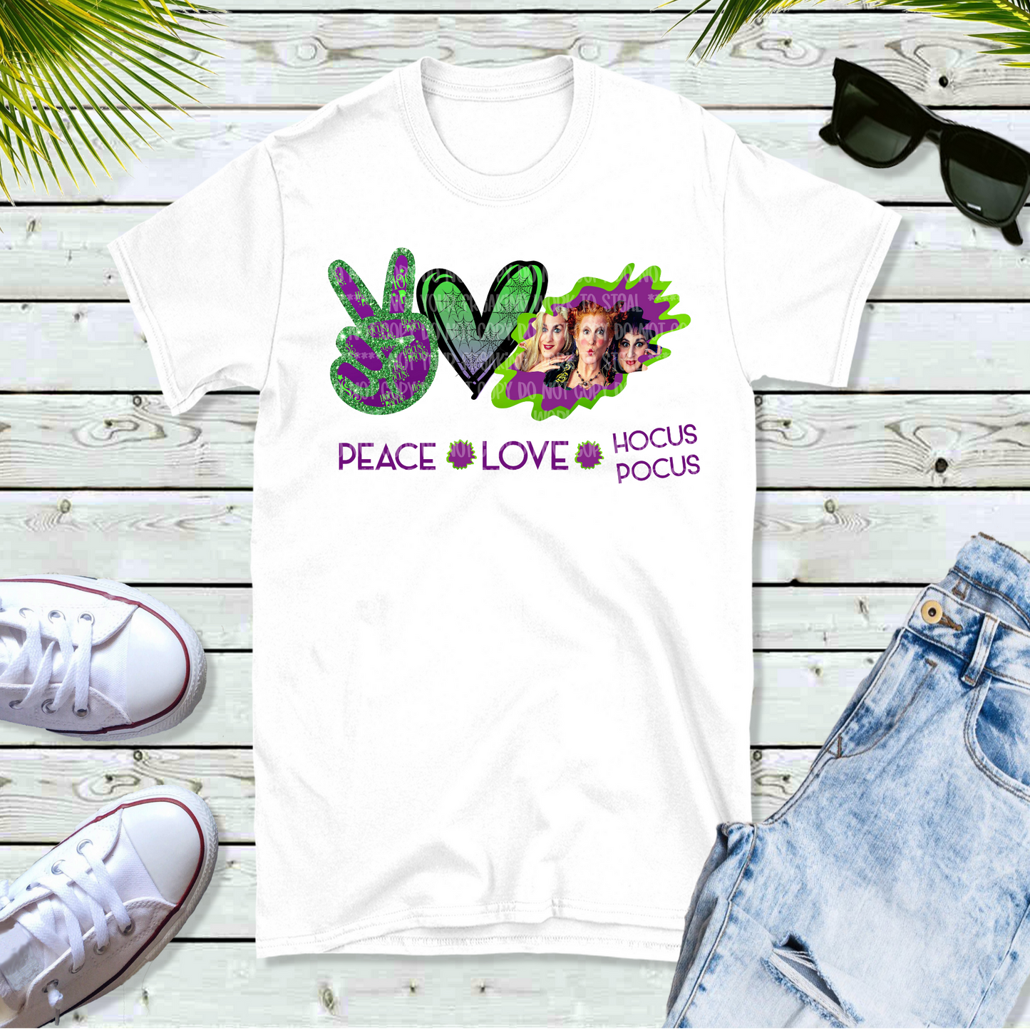 Peace Love HP 3 Halloween Sisters Unisex White Short Sleeve Shirt - LIMITED Availability