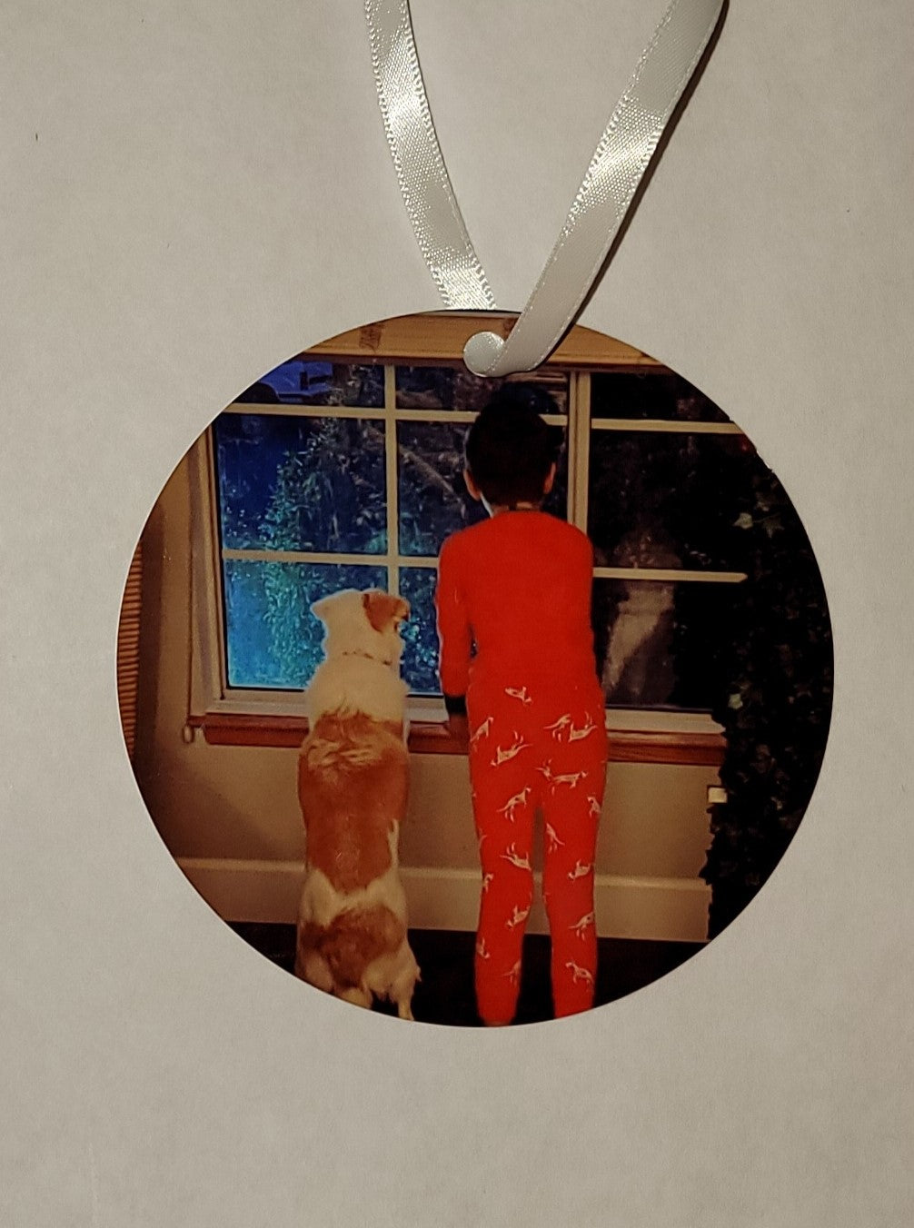 Custom Pet Memorial Photo White Aluminum  Christmas Ornament - 2 Sizes Available