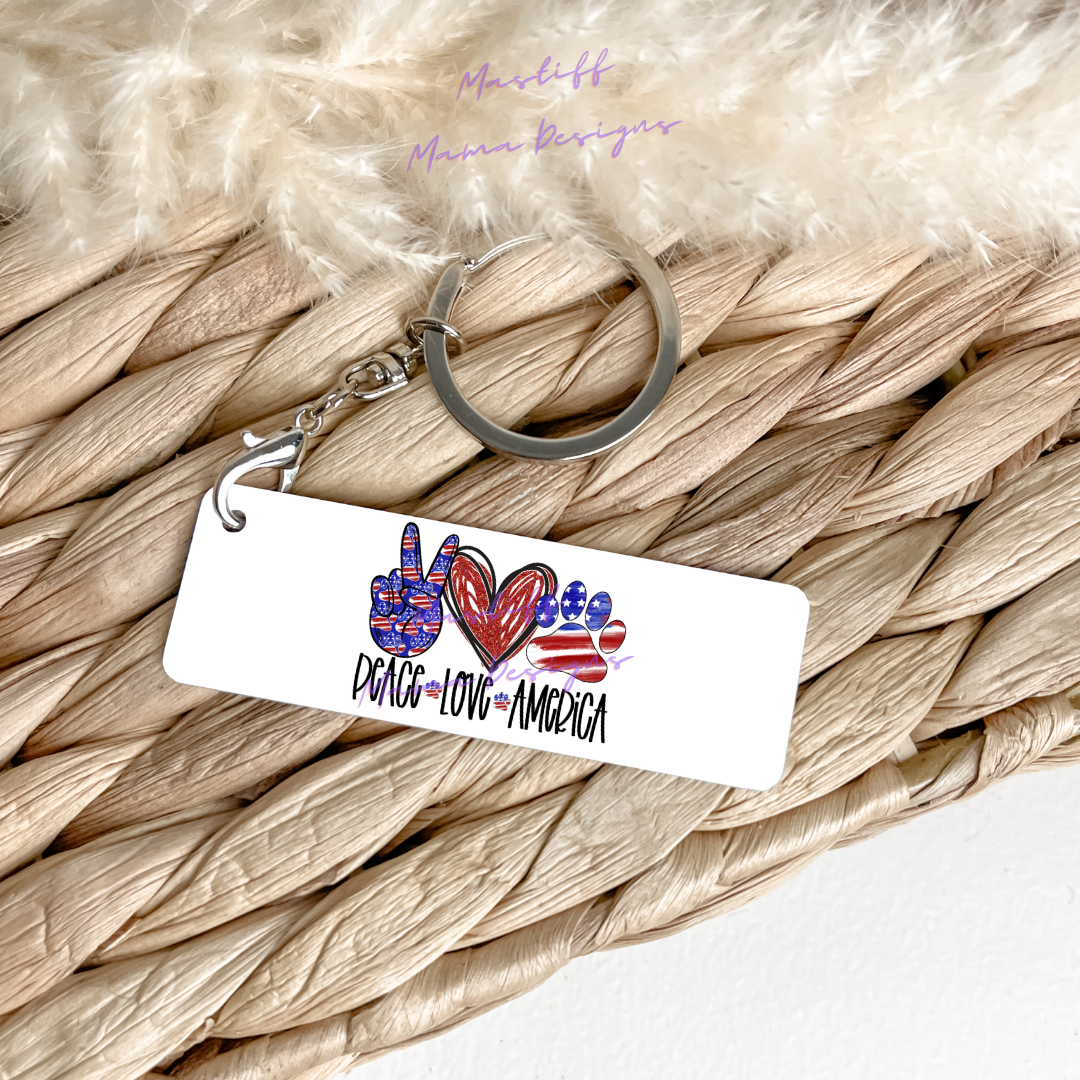 Peace Love Mastiff, Great Dane, America, Dog Paw, Fur Babies, Rescue Rectangle Aluminum Keychain