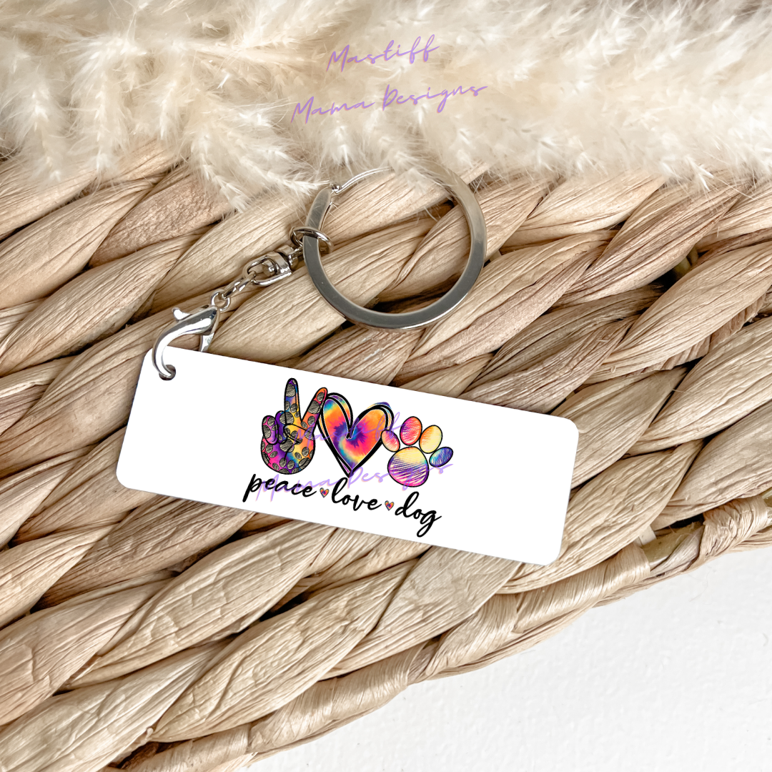 Peace Love Mastiff, Great Dane, America, Dog Paw, Fur Babies, Rescue Rectangle Aluminum Keychain