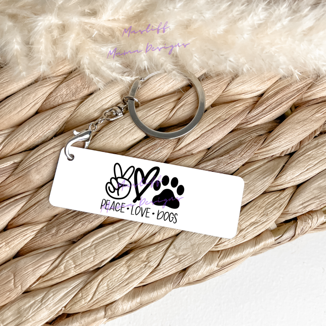 Peace Love Mastiff, Great Dane, America, Dog Paw, Fur Babies, Rescue Rectangle Aluminum Keychain