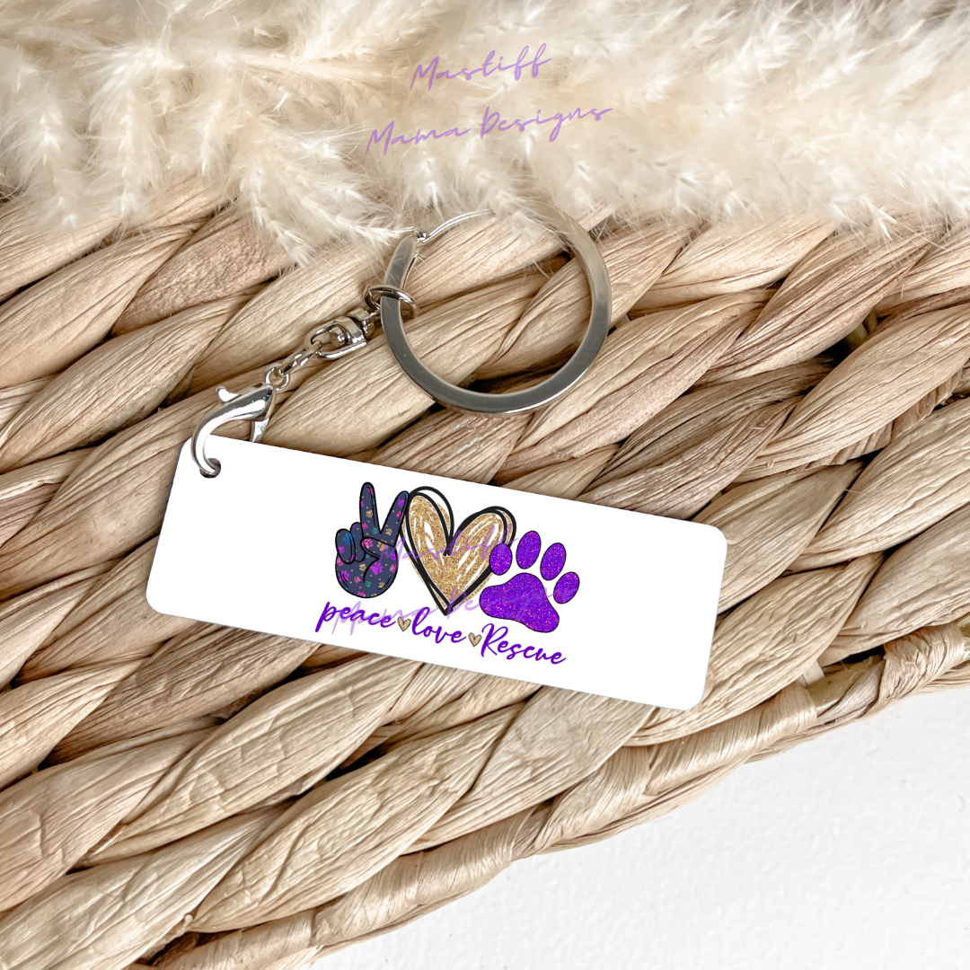 Peace Love Mastiff, Great Dane, America, Dog Paw, Fur Babies, Rescue Rectangle Aluminum Keychain