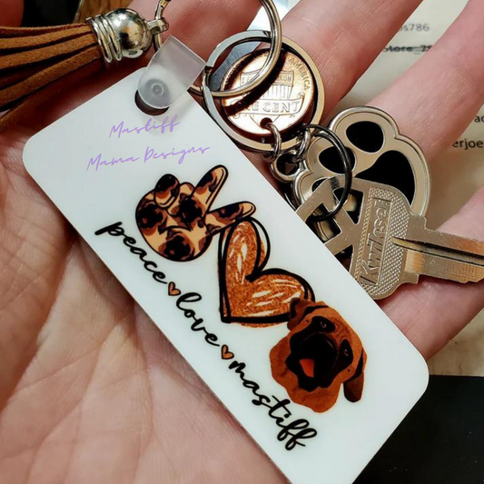 Peace Love Mastiff, Great Dane, America, Dog Paw, Fur Babies, Rescue Rectangle Aluminum Keychain